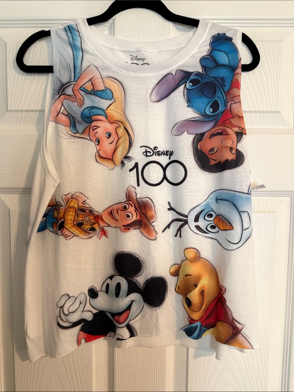 Disney White Kids Tank Top with Colorful Disney 100 Character Print